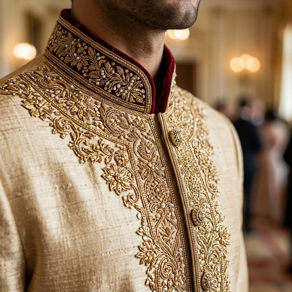 Ethnickoti Custom: Heritage Gold Sherwani - Royal Collection Collection