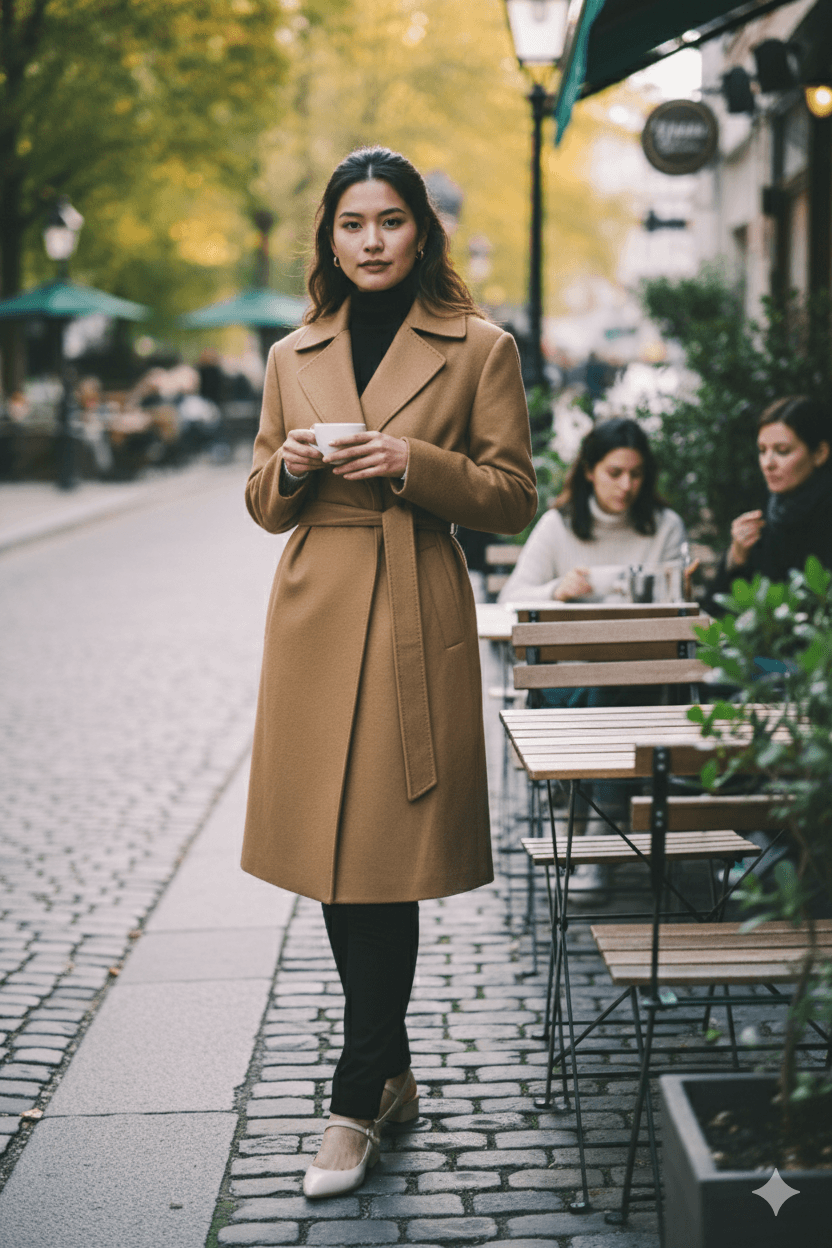 Camel Wool Tailored Coat detail 1